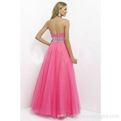Crystal Beading Tulle Floor Length Prom Dresses Hot Sale Beaded Evening Dresses
